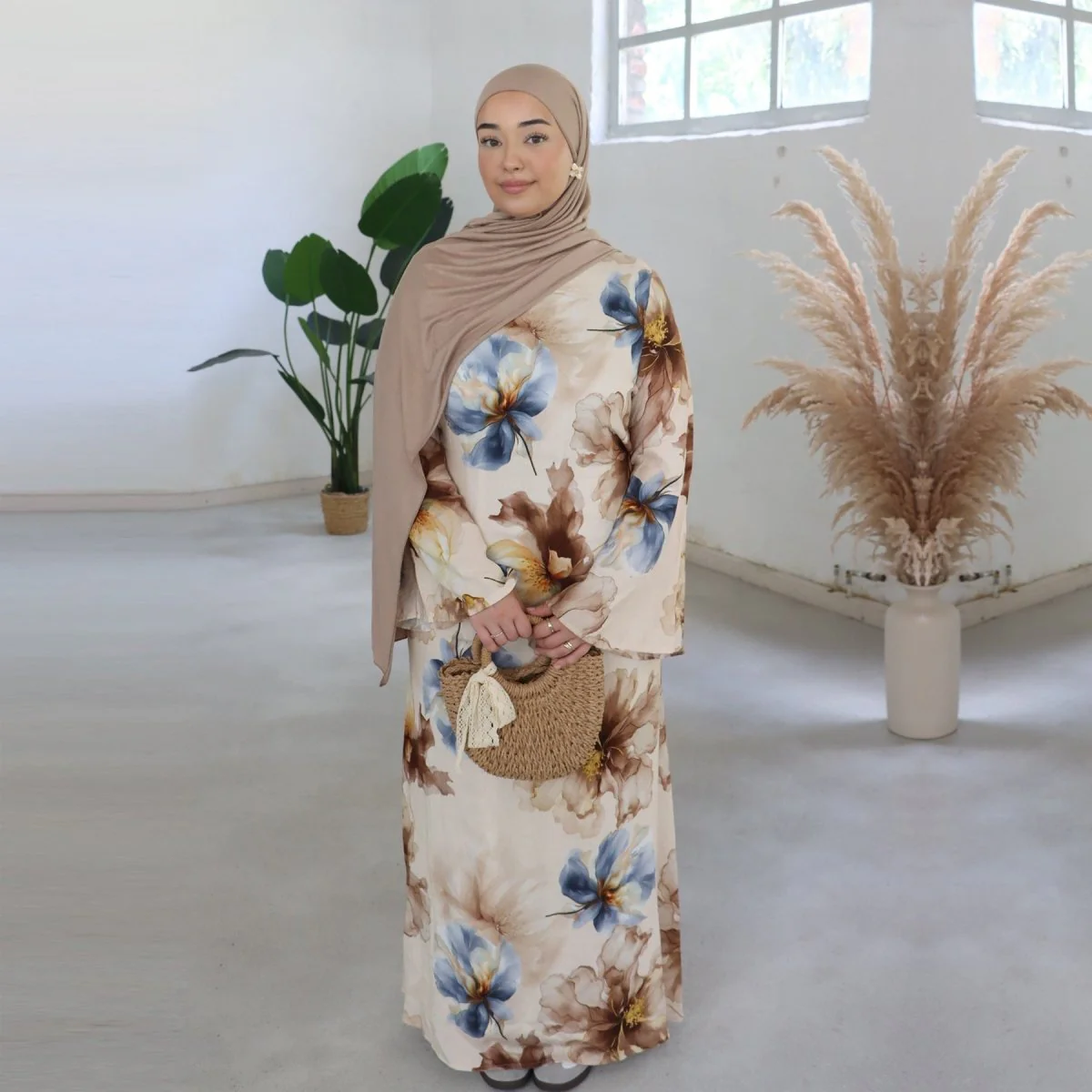 Floral Print Abaya with Bell Sleeves(MA332) - Image 7