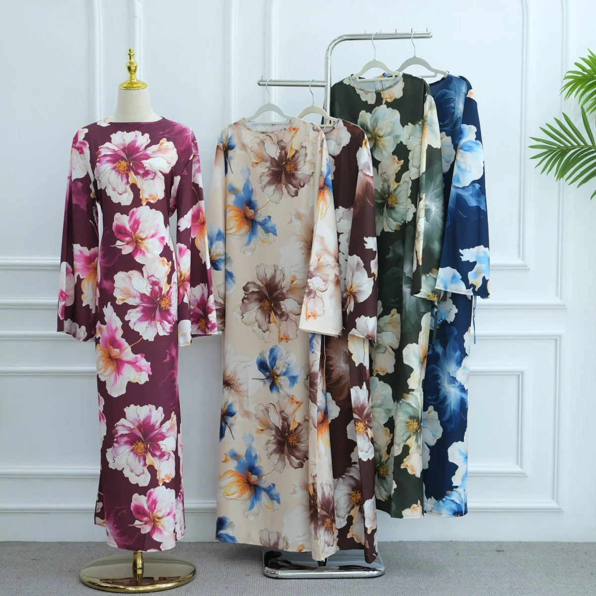Floral Print Abaya with Bell Sleeves(MA332) - Image 8