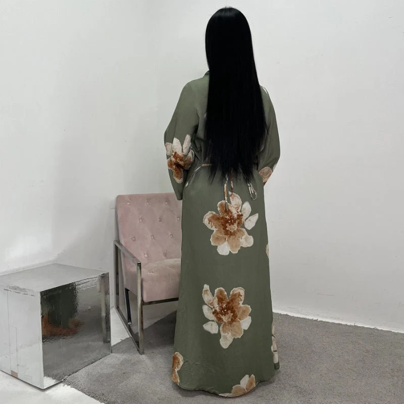 Floral Print Bell Sleeve Maxi Dress Abaya (MA214) - Image 10
