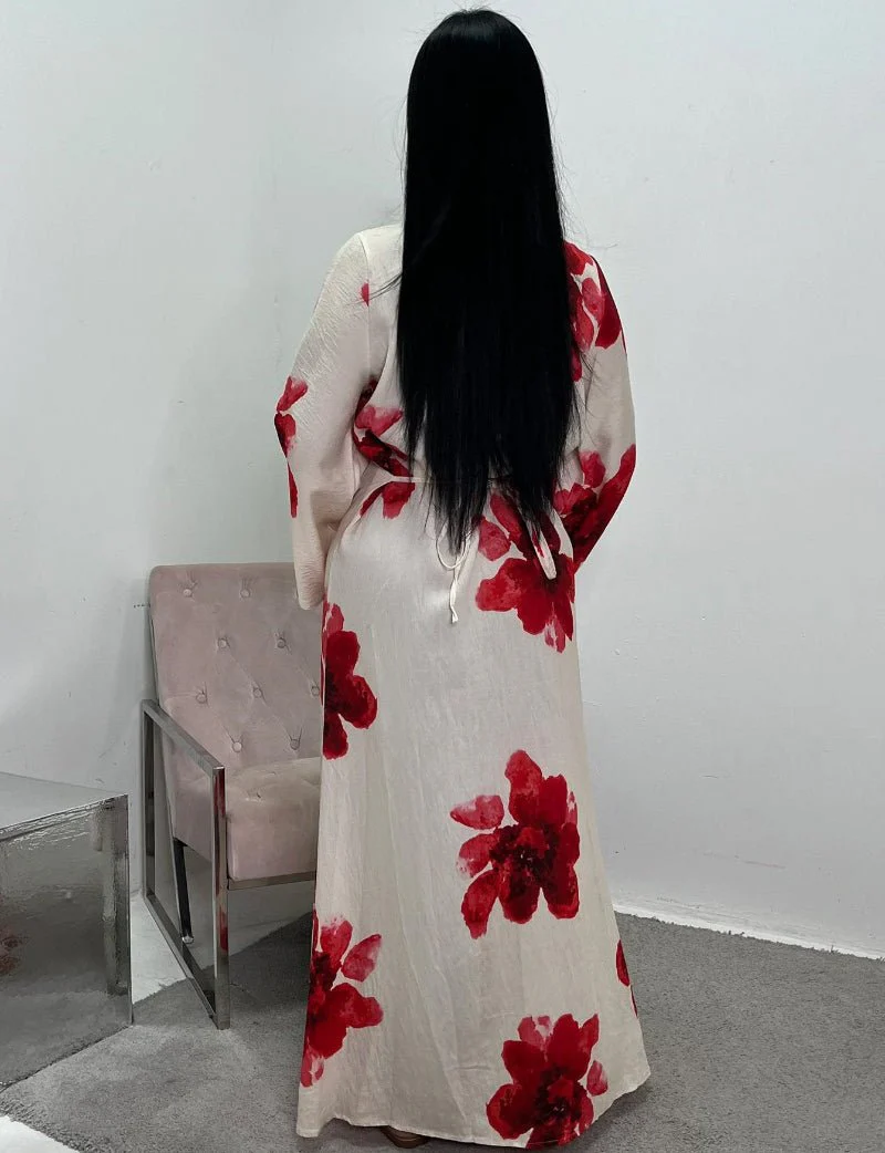 Floral Print Bell Sleeve Maxi Dress Abaya (MA214) - Image 4