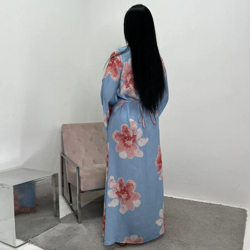 Floral Print Bell Sleeve Maxi Dress Abaya (MA214) - Image 7