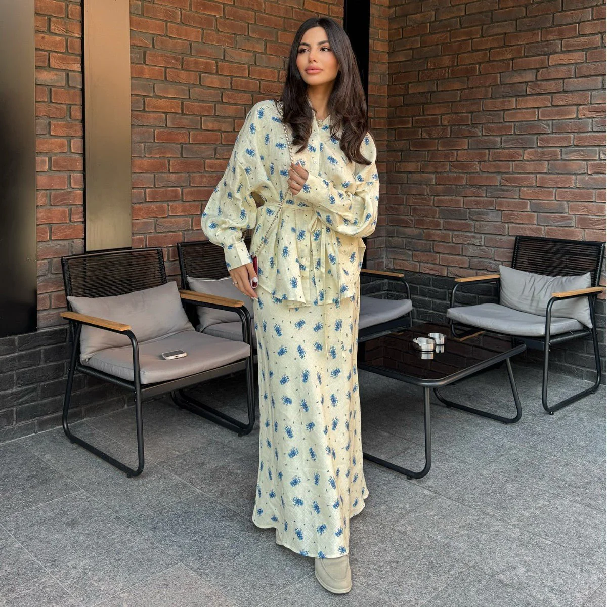 Floral Print Cardigan & Maxi Skirt Set(MS380) - Image 2