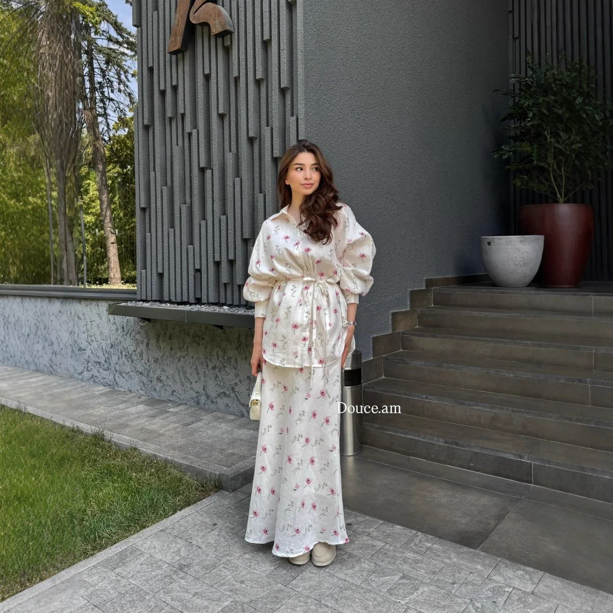 Floral Print Cardigan & Maxi Skirt Set(MS380) - Image 3