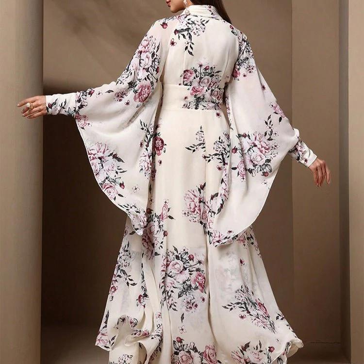 Floral Print Chiffon Kimono Dress(MS371) - Image 7