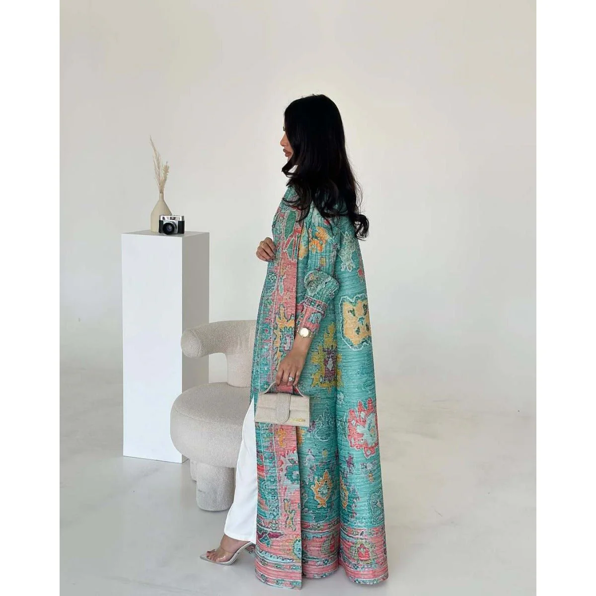 Floral Print Muslim Trench Coat - Modest Commuter Jacket Cape Robe(MOA212) - Image 10