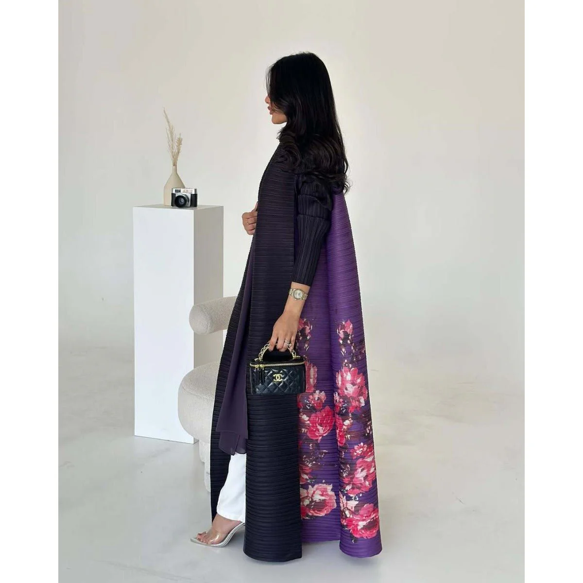 Floral Print Muslim Trench Coat - Modest Commuter Jacket Cape Robe(MOA212) - Image 11