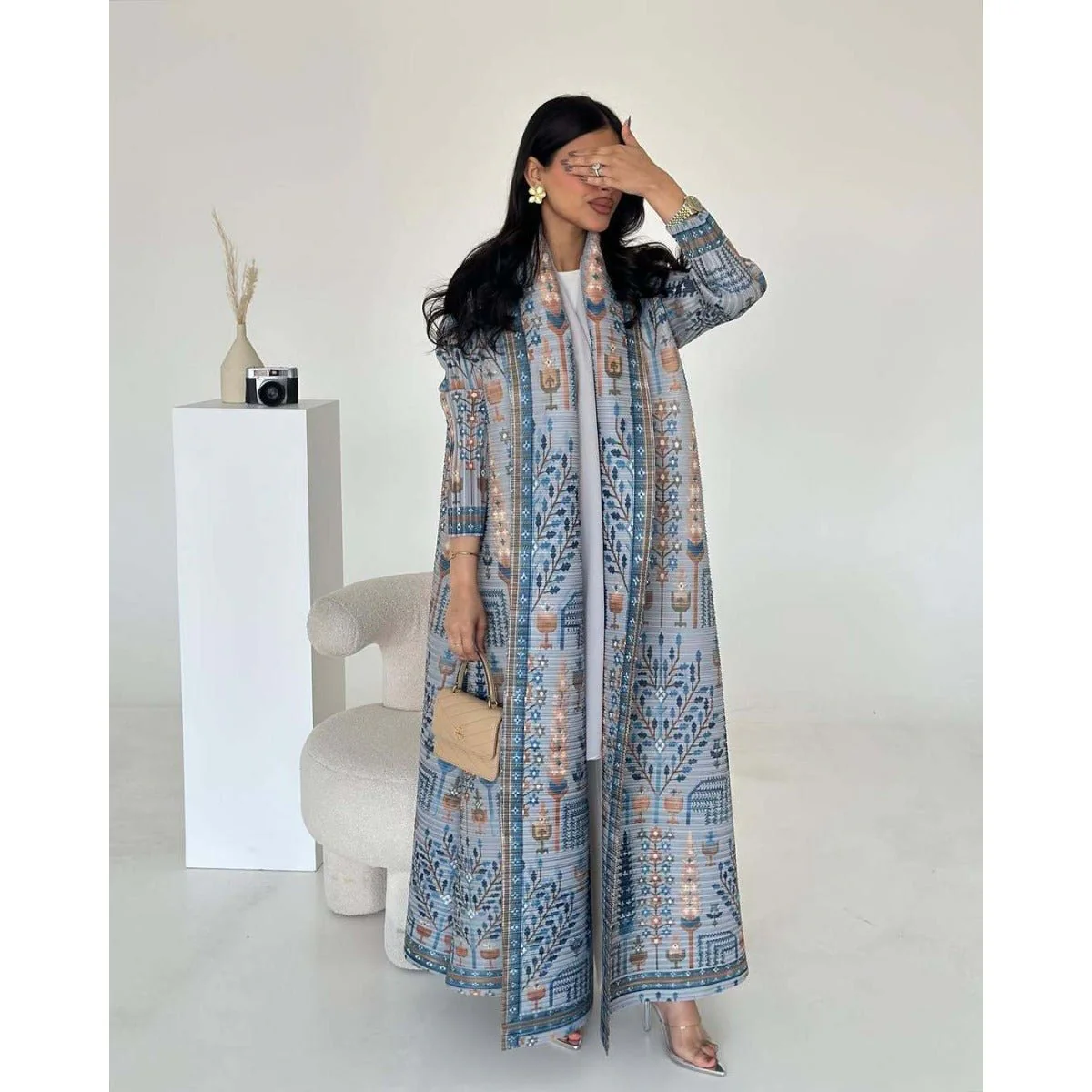 Floral Print Muslim Trench Coat - Modest Commuter Jacket Cape Robe(MOA212) - Image 12
