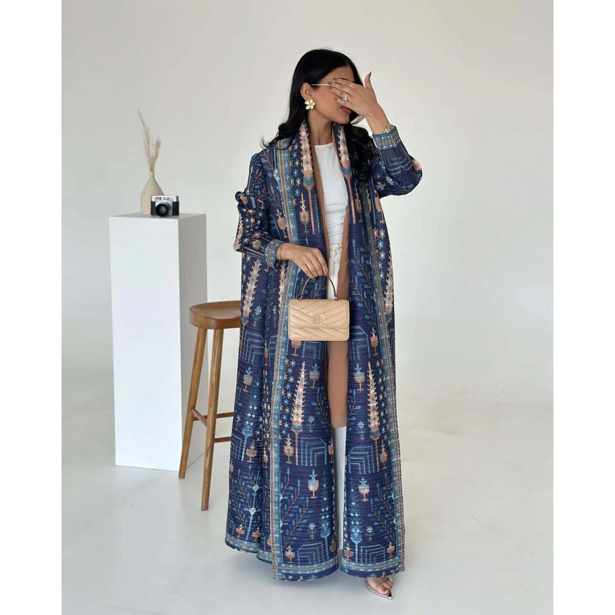 Floral Print Muslim Trench Coat - Modest Commuter Jacket Cape Robe(MOA212) - Image 13