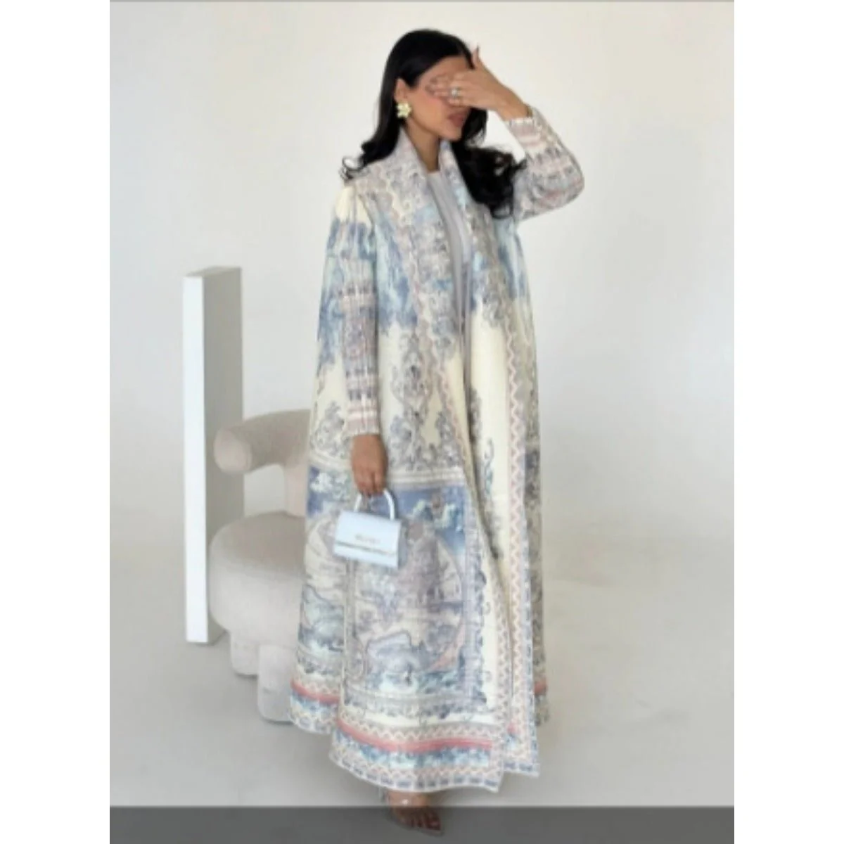 Floral Print Muslim Trench Coat - Modest Commuter Jacket Cape Robe(MOA212) - Image 15
