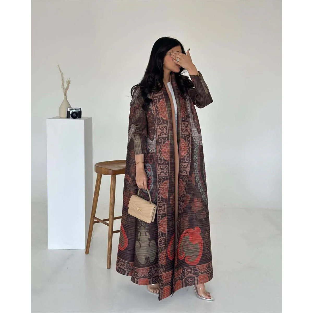 Floral Print Muslim Trench Coat - Modest Commuter Jacket Cape Robe(MOA212) - Image 16