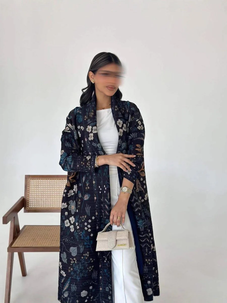 Floral Print Muslim Trench Coat - Modest Commuter Jacket Cape Robe(MOA212) - Image 17