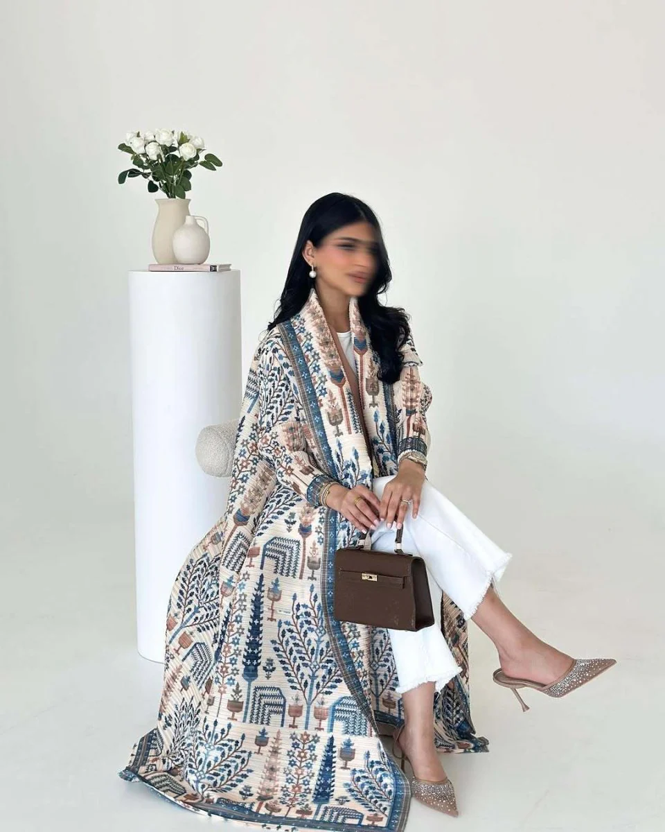 Floral Print Muslim Trench Coat - Modest Commuter Jacket Cape Robe(MOA212) - Image 18