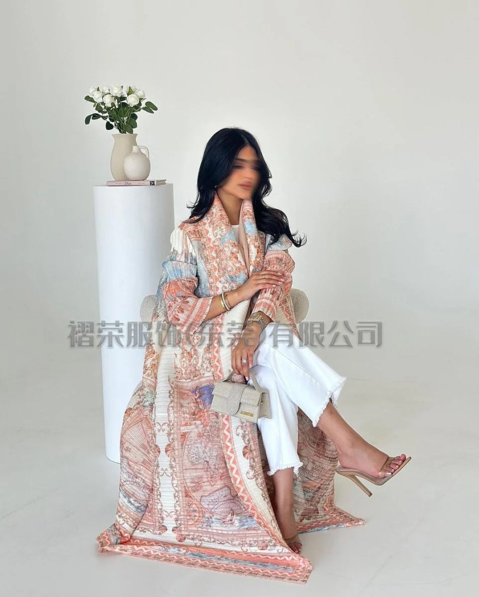 Floral Print Muslim Trench Coat - Modest Commuter Jacket Cape Robe(MOA212) - Image 19