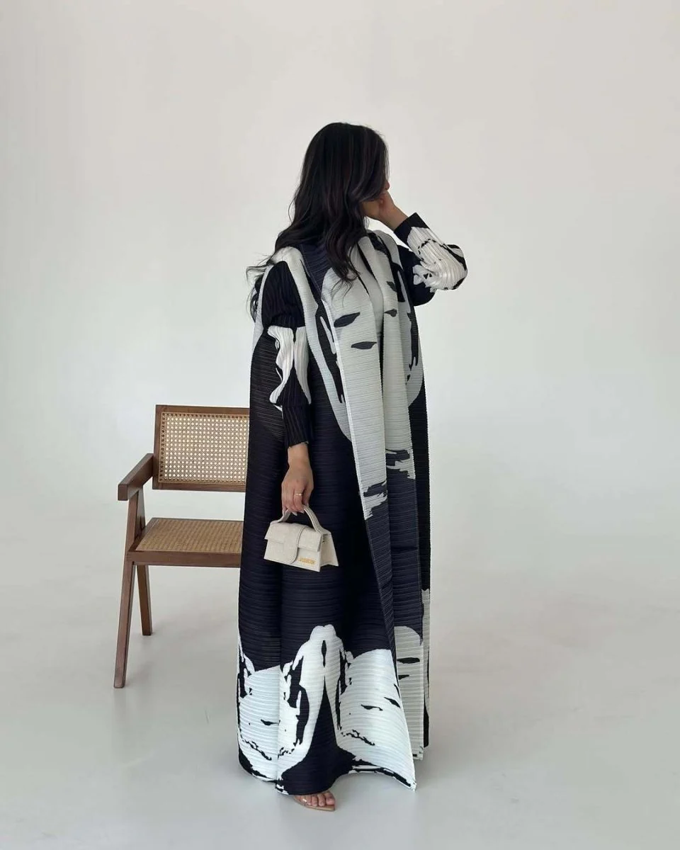 Floral Print Muslim Trench Coat - Modest Commuter Jacket Cape Robe(MOA212) - Image 20