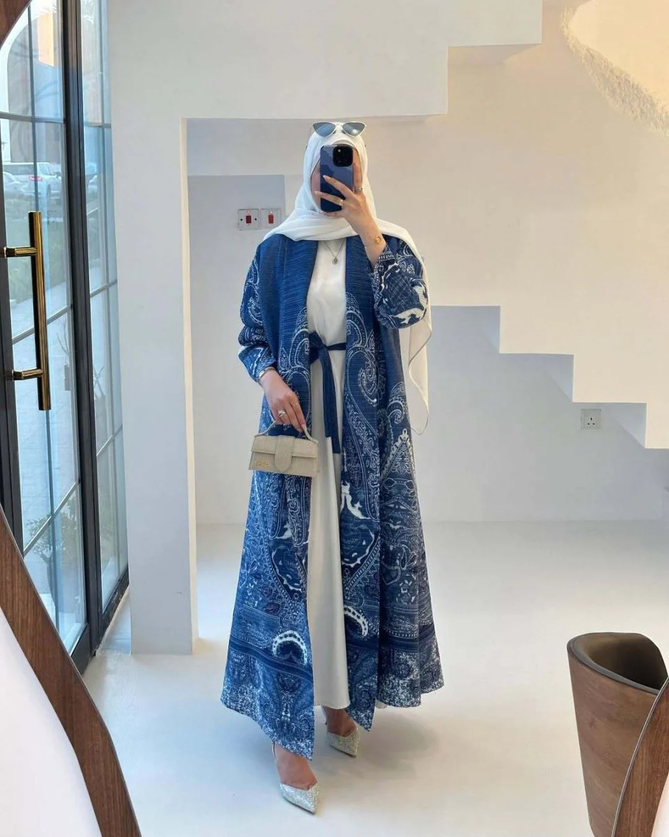 Floral Print Muslim Trench Coat - Modest Commuter Jacket Cape Robe(MOA212) - Image 21
