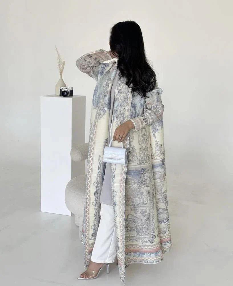 Floral Print Muslim Trench Coat - Modest Commuter Jacket Cape Robe(MOA212) - Image 23