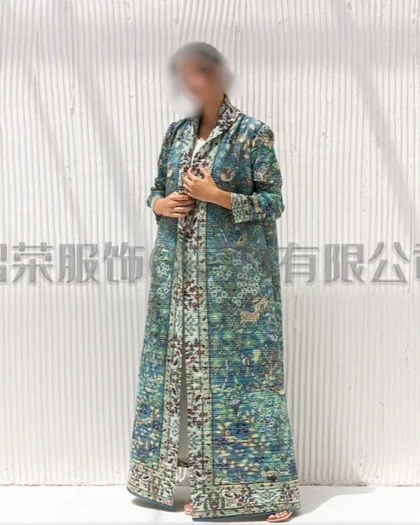 Floral Print Muslim Trench Coat - Modest Commuter Jacket Cape Robe(MOA212) - Image 25