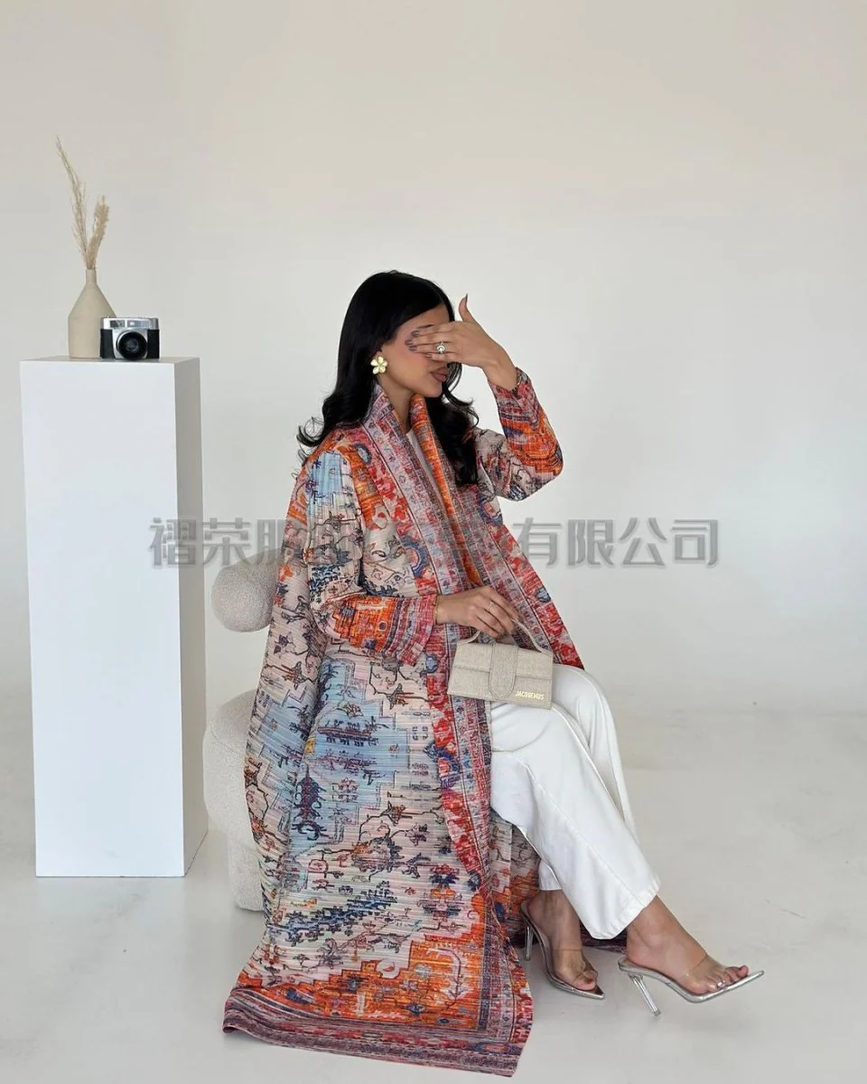 Floral Print Muslim Trench Coat - Modest Commuter Jacket Cape Robe(MOA212) - Image 27