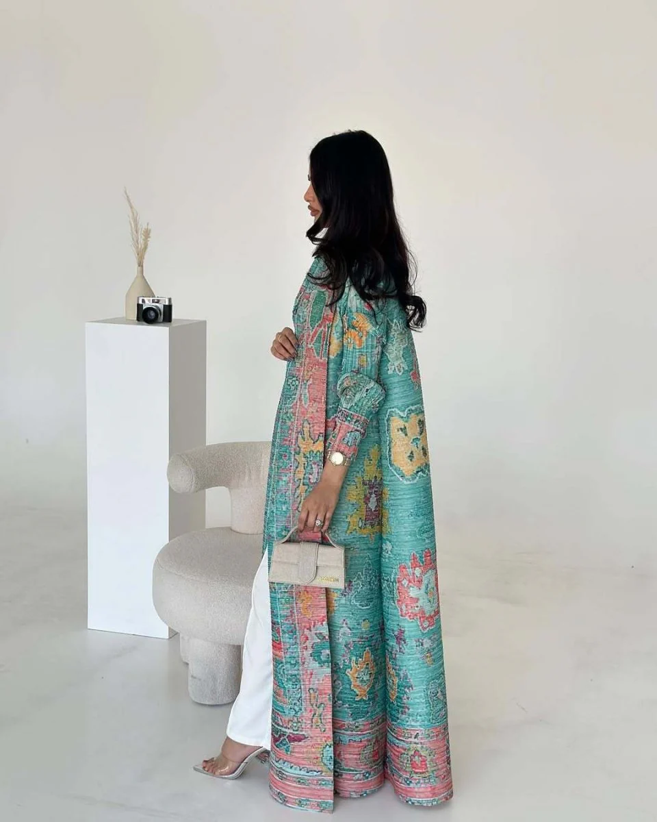 Floral Print Muslim Trench Coat - Modest Commuter Jacket Cape Robe(MOA212) - Image 28