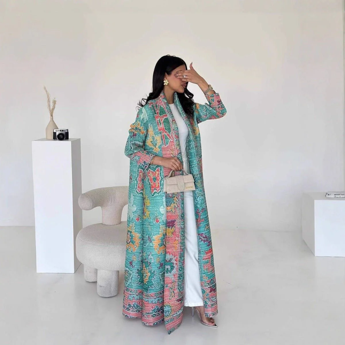 Floral Print Muslim Trench Coat - Modest Commuter Jacket Cape Robe(MOA212) - Image 3