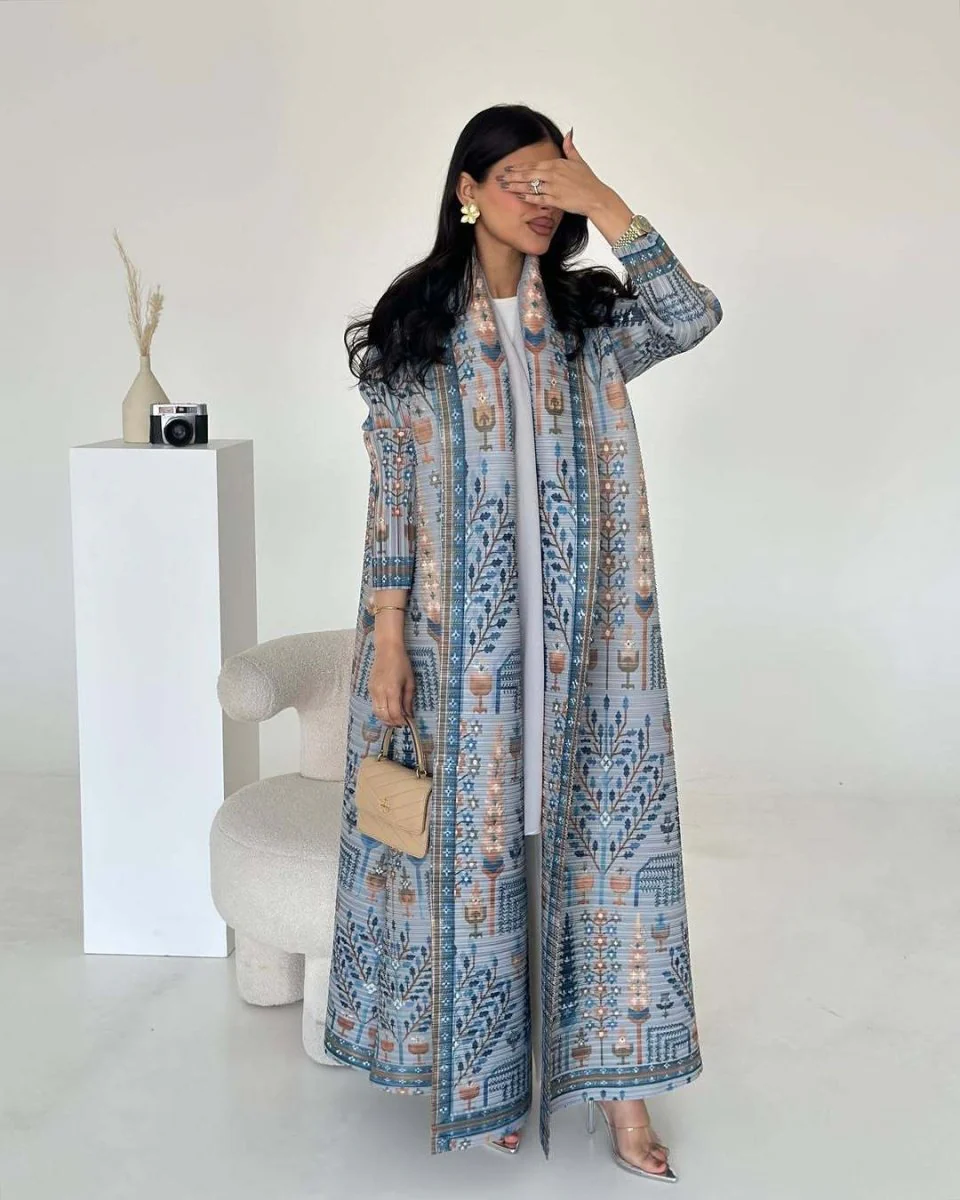 Floral Print Muslim Trench Coat - Modest Commuter Jacket Cape Robe(MOA212) - Image 30