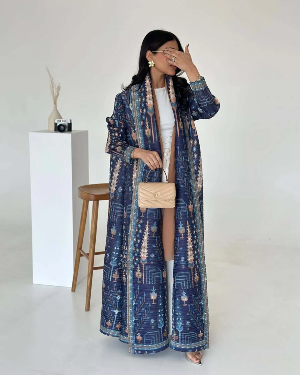 Floral Print Muslim Trench Coat - Modest Commuter Jacket Cape Robe(MOA212) - Image 31