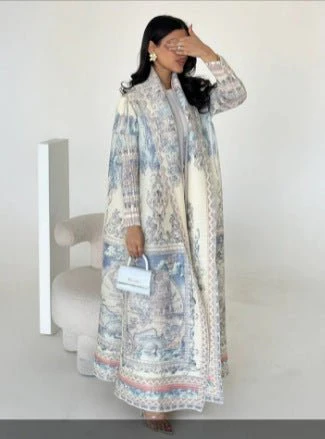 Floral Print Muslim Trench Coat - Modest Commuter Jacket Cape Robe(MOA212) - Image 33