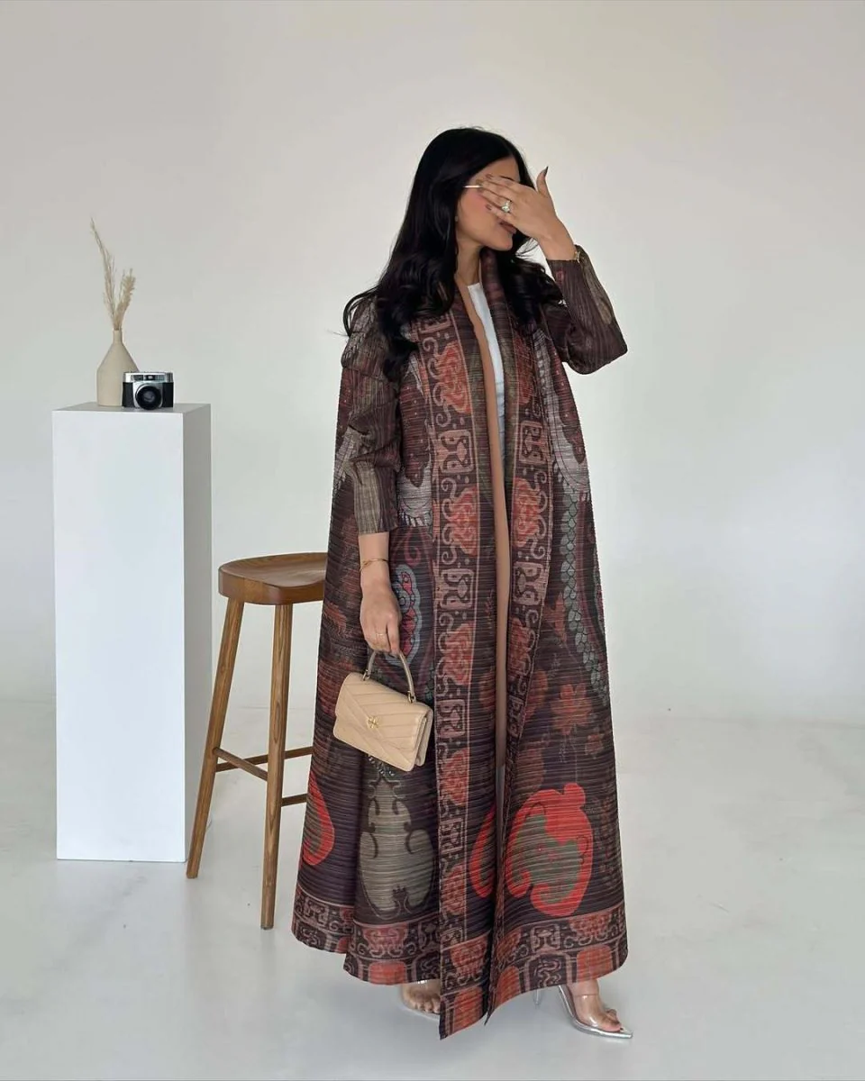 Floral Print Muslim Trench Coat - Modest Commuter Jacket Cape Robe(MOA212) - Image 34