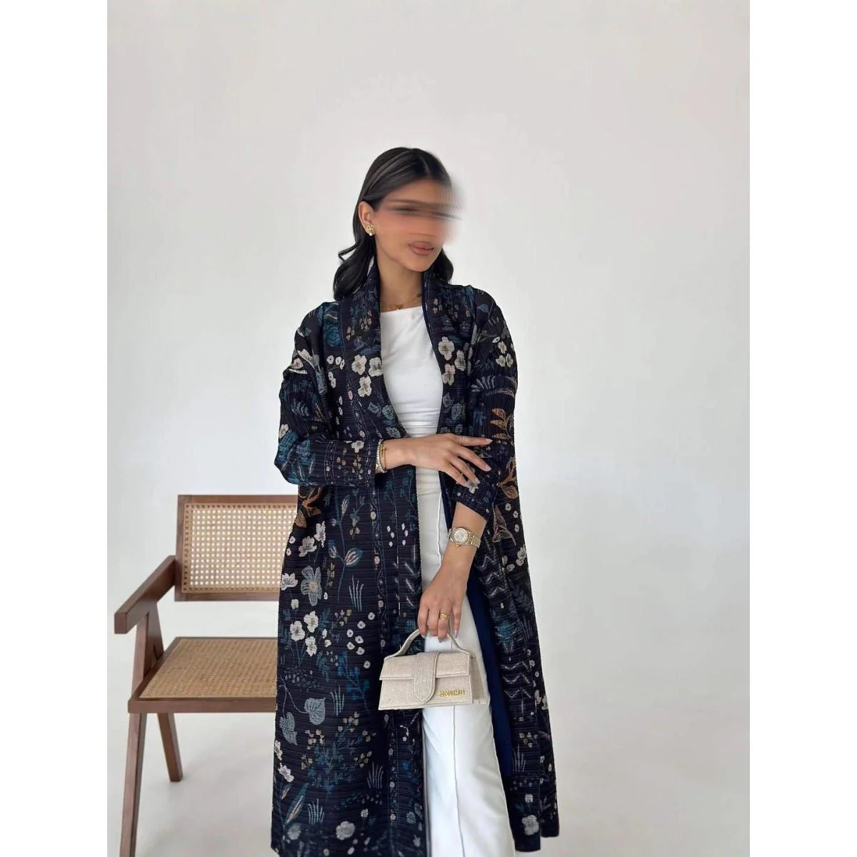 Floral Print Muslim Trench Coat - Modest Commuter Jacket Cape Robe(MOA212) - Image 5