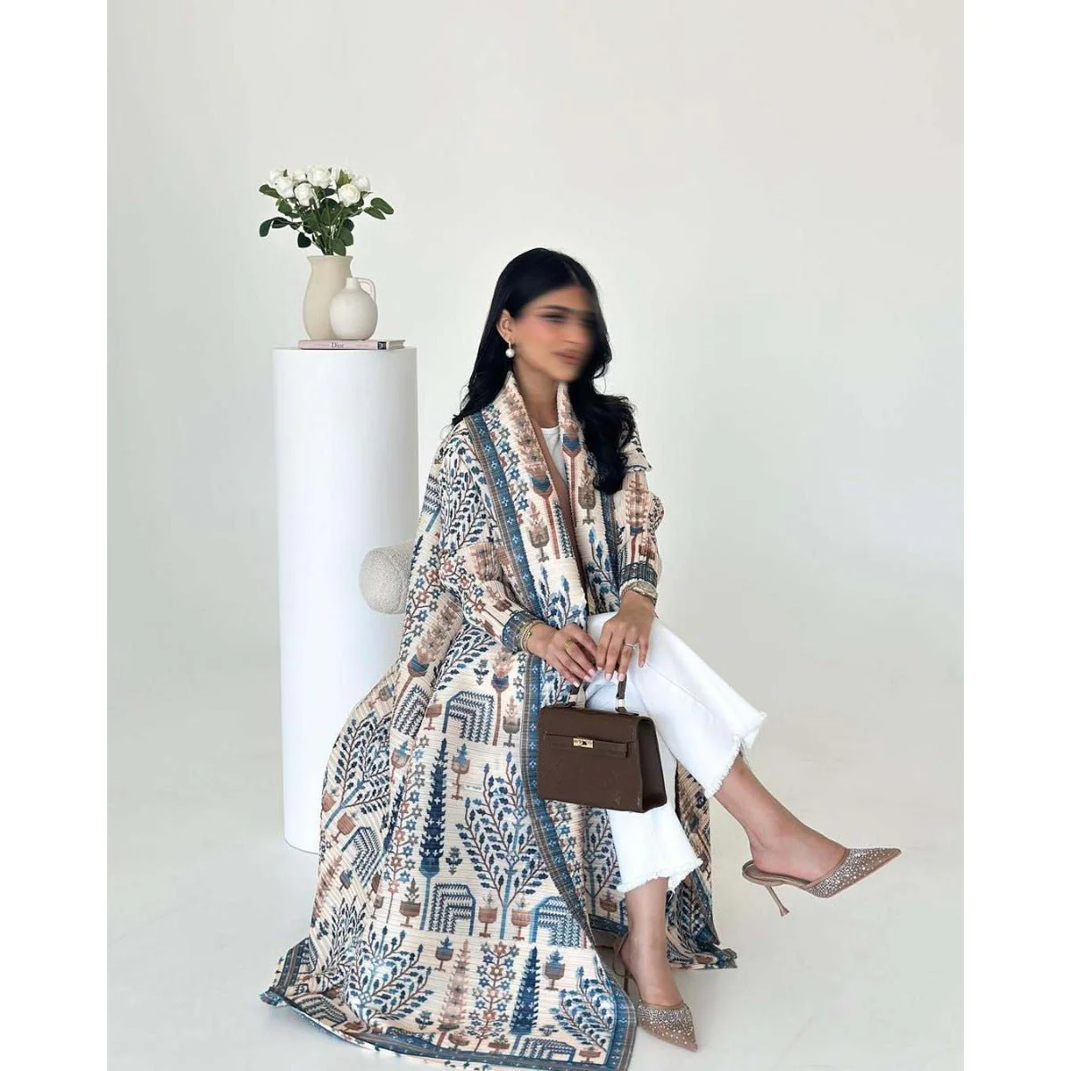 Floral Print Muslim Trench Coat - Modest Commuter Jacket Cape Robe(MOA212) - Image 6