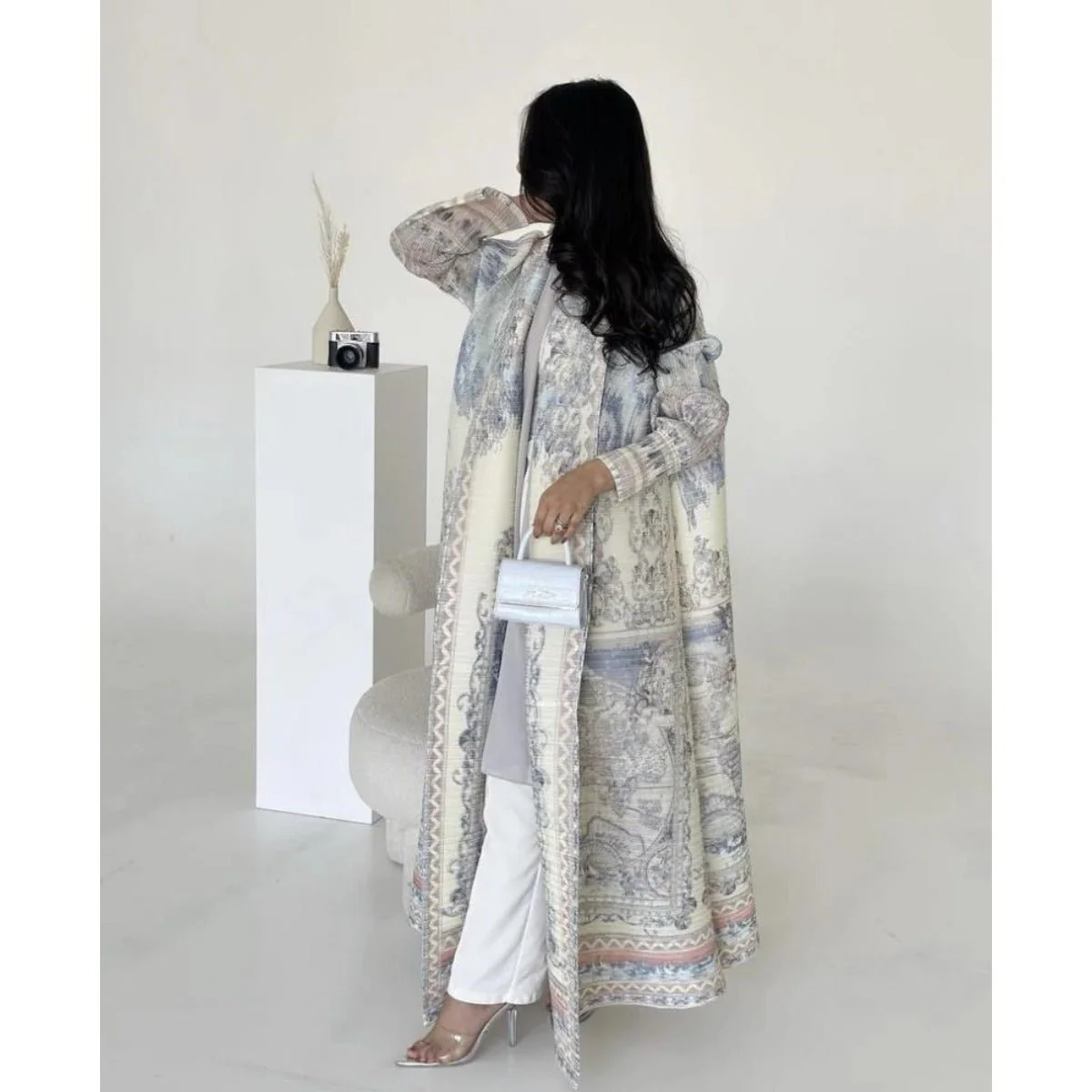 Floral Print Muslim Trench Coat - Modest Commuter Jacket Cape Robe(MOA212) - Image 9