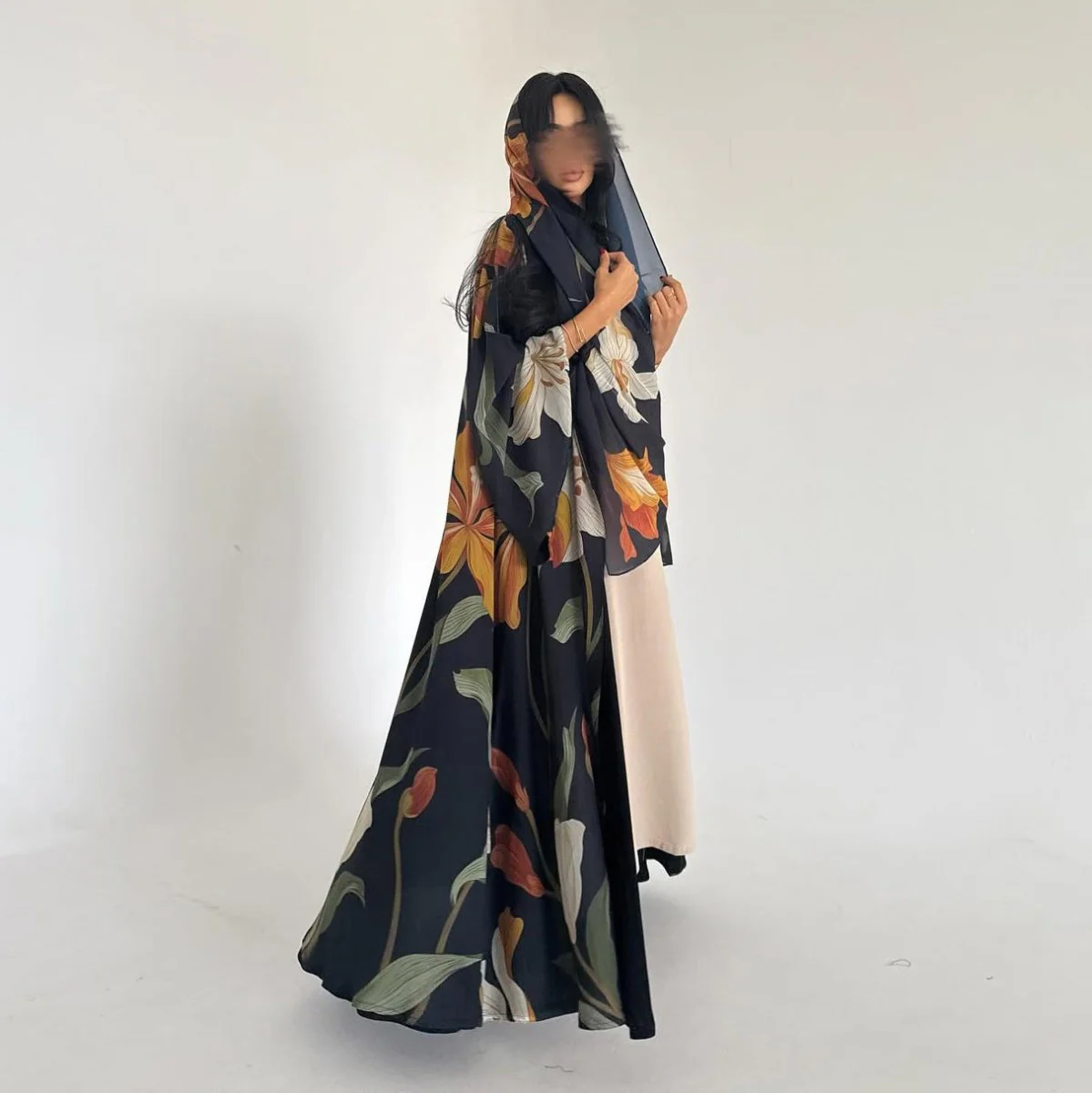 Floral Print Open Abaya with Matching Hijab (MOA287) - Image 3