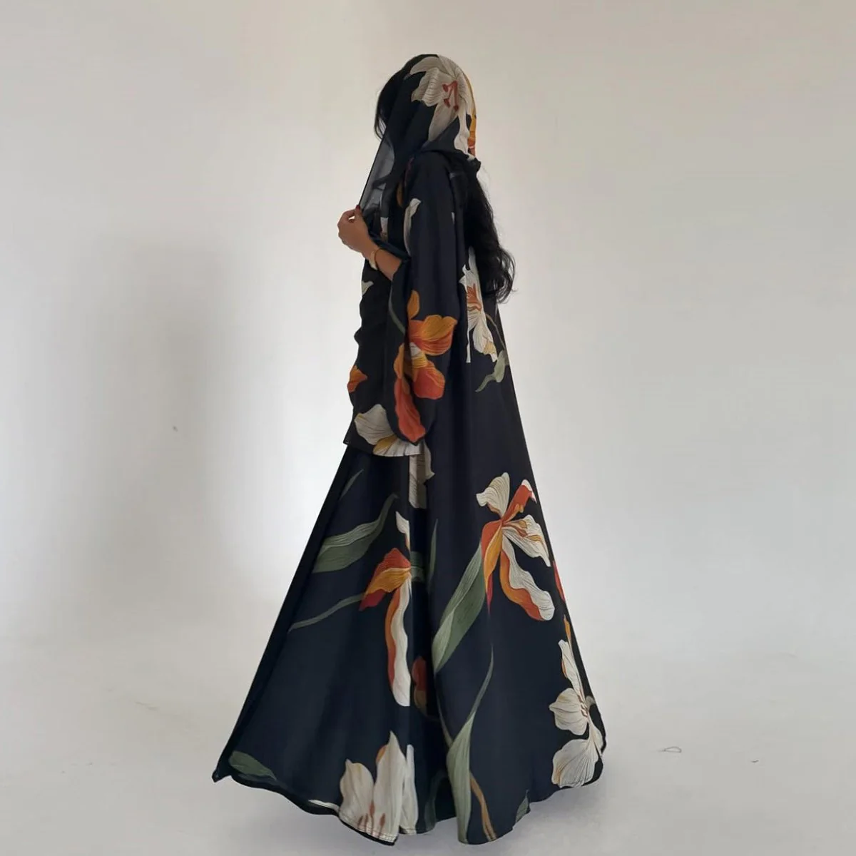 Floral Print Open Abaya with Matching Hijab (MOA287) - Image 5