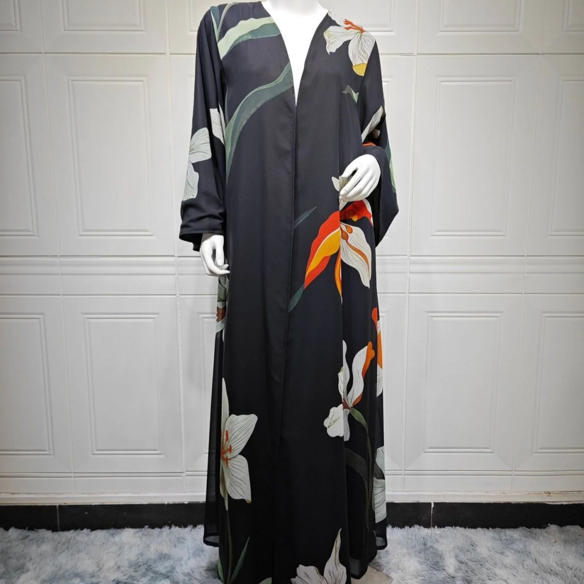 Floral Print Open Abaya with Matching Hijab (MOA287) - Image 9