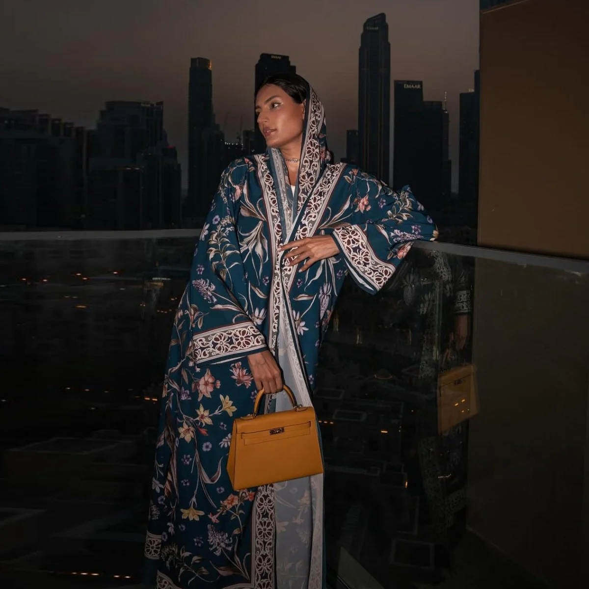 Floral Printed Abaya Set with Hijab (MOA267) - Image 10