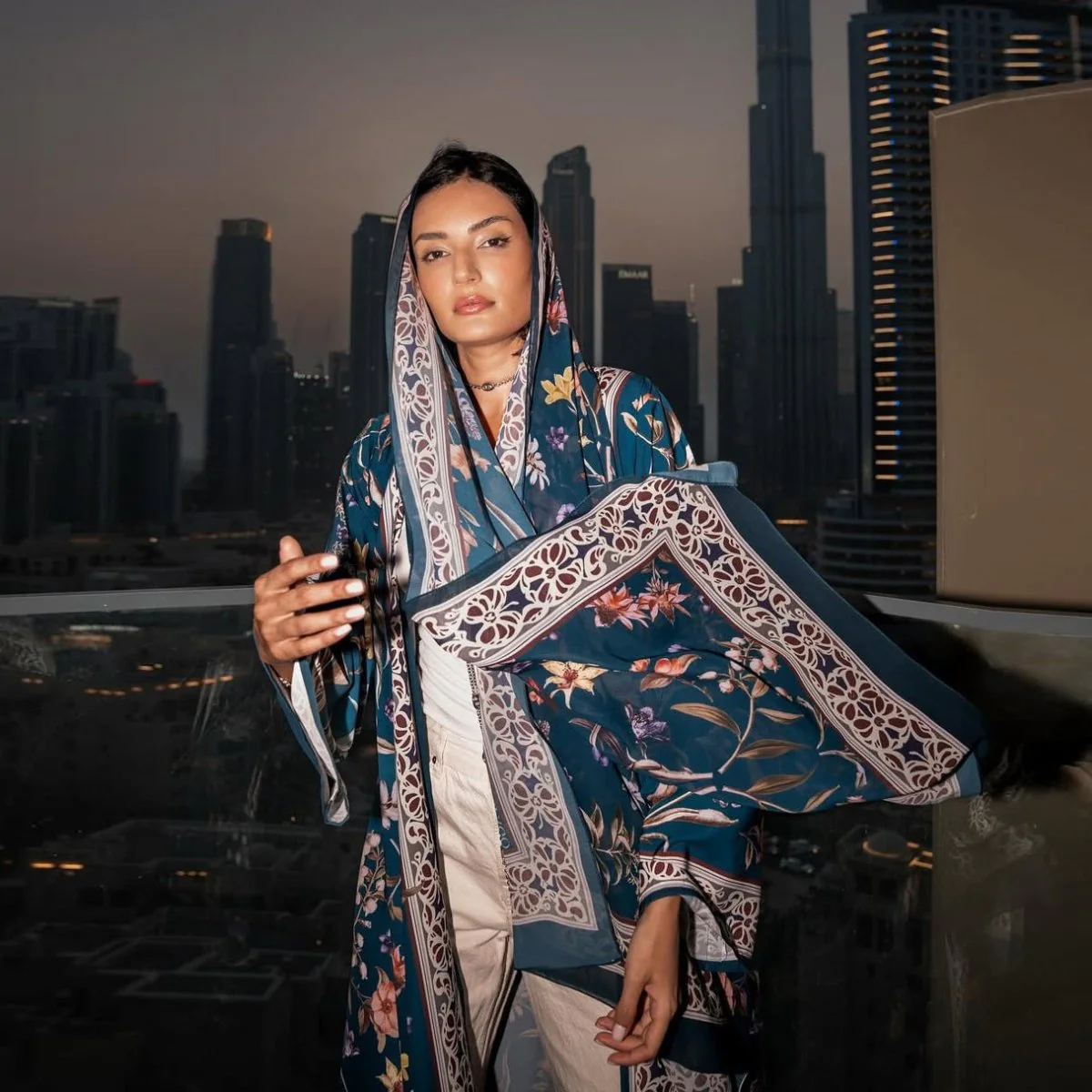 Floral Printed Abaya Set with Hijab (MOA267) - Image 11