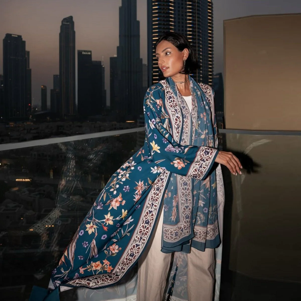 Floral Printed Abaya Set with Hijab (MOA267) - Image 23