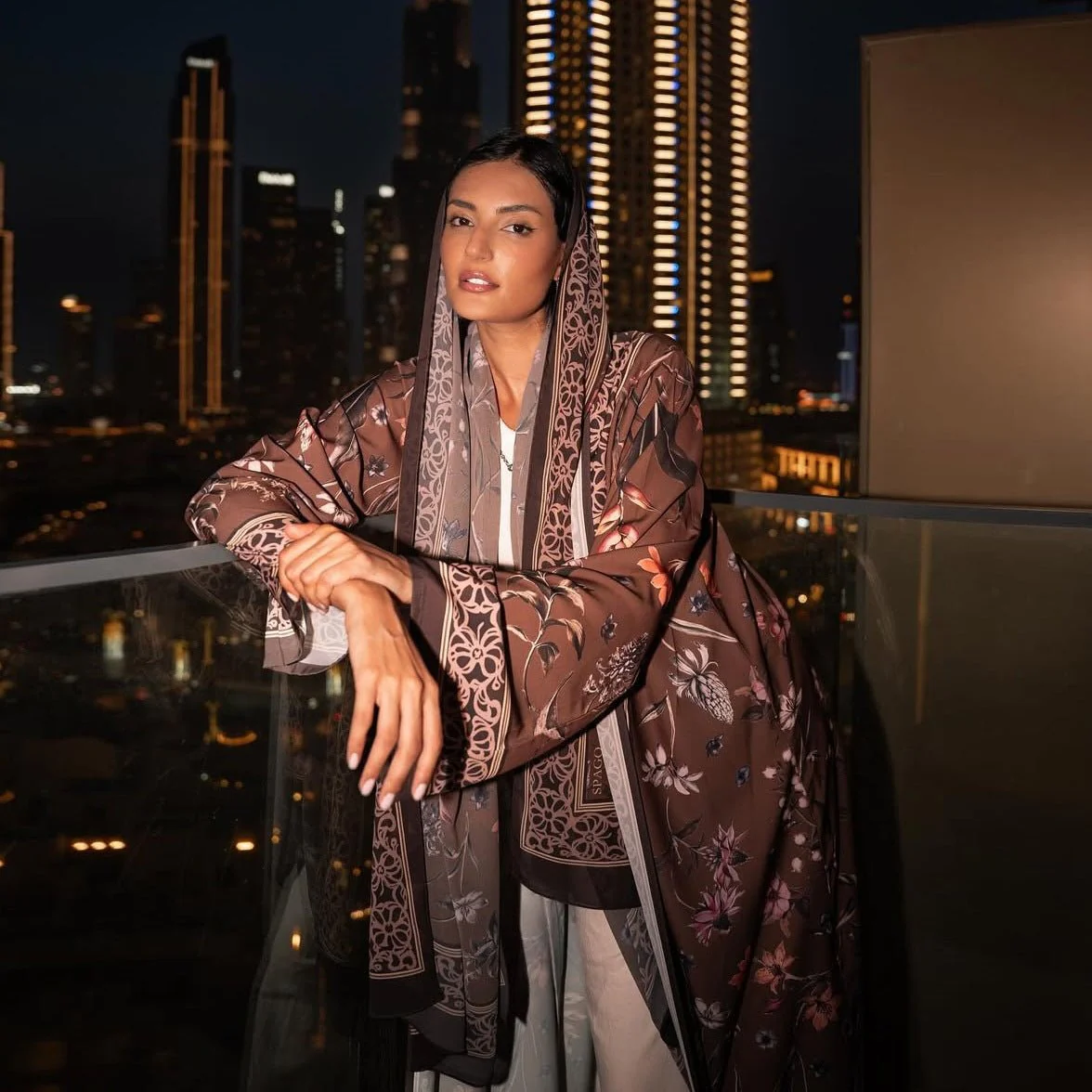 Floral Printed Abaya Set with Hijab (MOA267) - Image 3