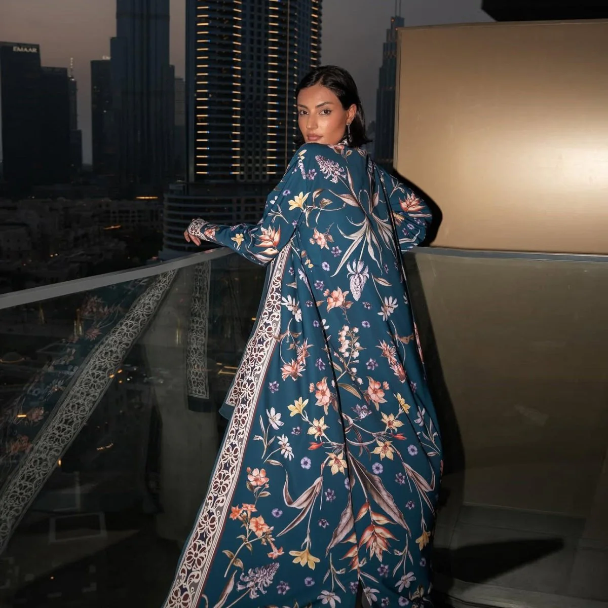 Floral Printed Abaya Set with Hijab (MOA267) - Image 9