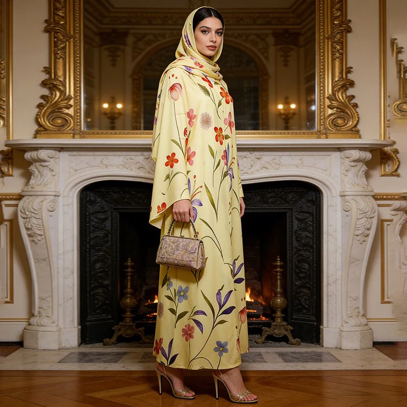 Floral Printed Oversized Abaya with Hijab (MOA297) - Image 2