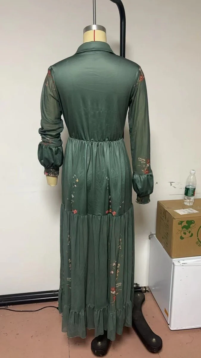 Floral Printer Shirt Dress | Elegant Collar Button-Front Gown Abaya(MA381) - Image 3