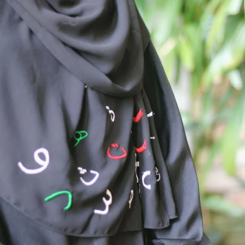Free Palestine Chiffon Hijab – Cultural Statement Scarf with Arabic Letter Design (MH107) - Image 7