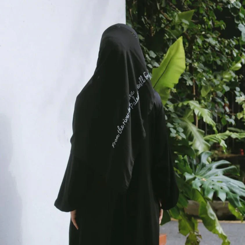 Free Palestine Chiffon Hijab – Cultural Statement Scarf with Arabic Letter Design (MH107) - Image 9