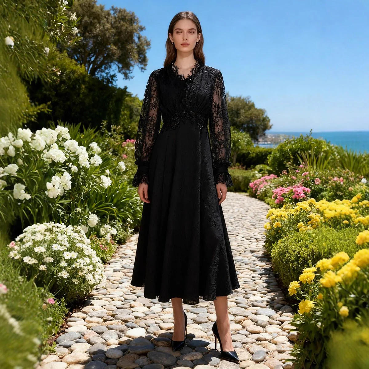 French Lace V-Neck Maxi Dress(MS361) - Image 3