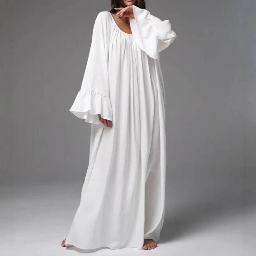 French Loungewear Maxi Dress with Ruffle Cuffs(MA397) - Image 3