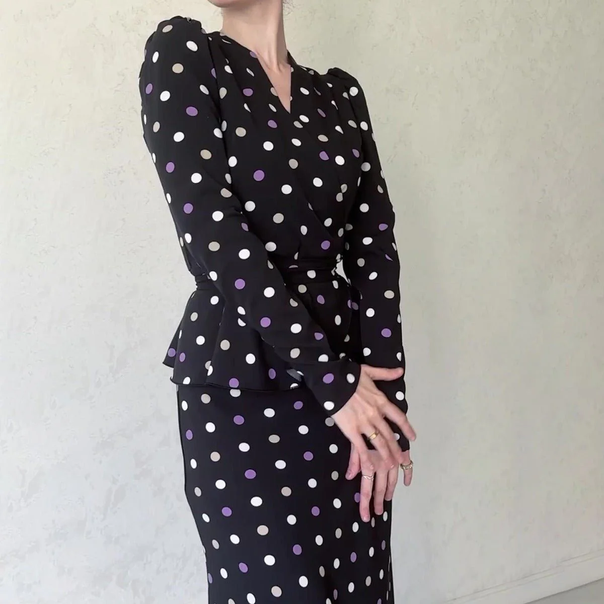 French Polka Dot V-Neck Fishtail Wedding and Holiday Dress Abaya (MA197) - Image 4