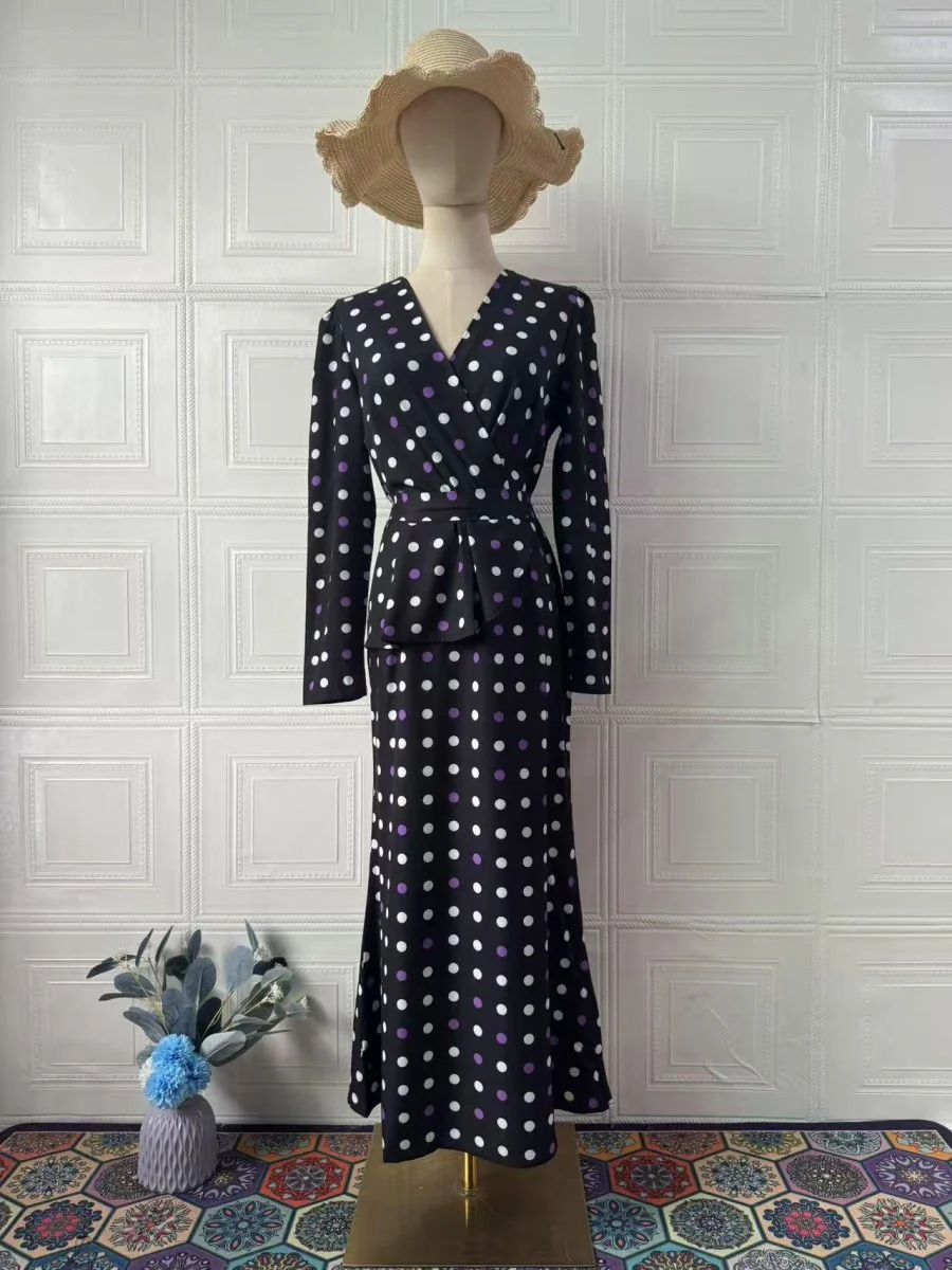 French Polka Dot V-Neck Fishtail Wedding and Holiday Dress Abaya (MA197) - Image 7