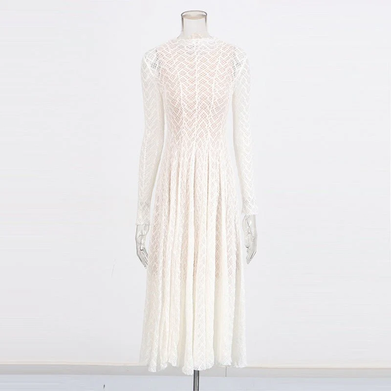 Geometric Lace Mock Neck Maxi Dress (MS397) - Image 3