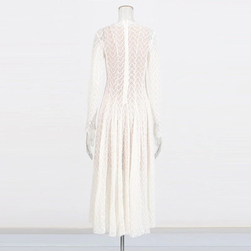 Geometric Lace Mock Neck Maxi Dress (MS397) - Image 4