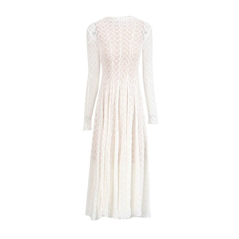 Geometric Lace Mock Neck Maxi Dress (MS397) - Image 5